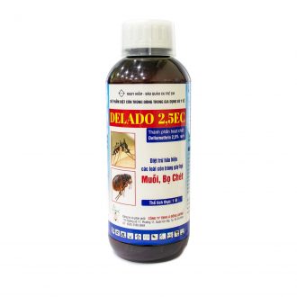 Bao bì sản phẩm DELADO 2,5EC diệt muỗi và bọ chét, chứa hoạt chất Deltamethrin 2,5%.